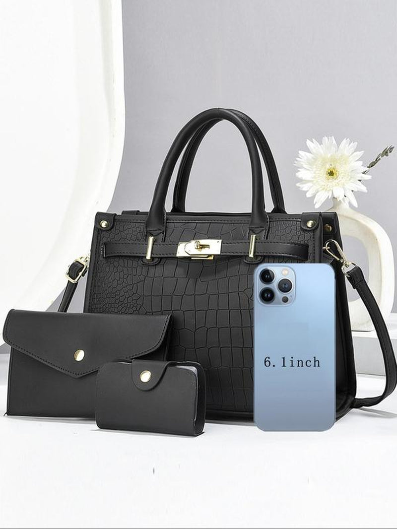 Women'S Fashionable Handbag & Crossbody Bag & Wallet, Casual Versatile Large Capacity Shoulder Bag Set, Trendy All-Match Bag Set for Daily Use