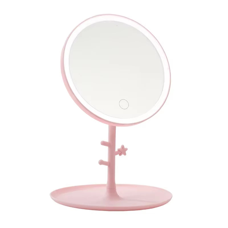 Espejo de maquillaje con pantalla táctil LED, espejo plegable con iluminación, 3 modos de luz de colores, recargable por USB, herramientas de espejo cosmético.