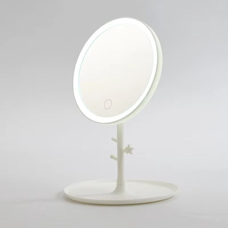 Espejo de maquillaje con pantalla táctil LED, espejo plegable con iluminación, 3 modos de luz de colores, recargable por USB, herramientas de espejo cosmético.