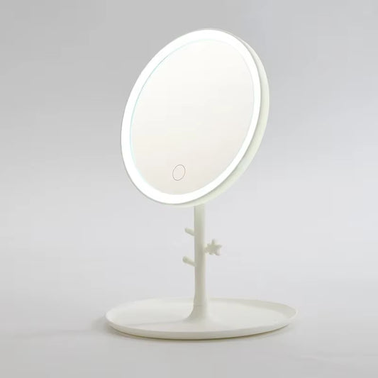 Espejo de maquillaje con pantalla táctil LED, espejo plegable con iluminación, 3 modos de luz de colores, recargable por USB, herramientas de espejo cosmético.