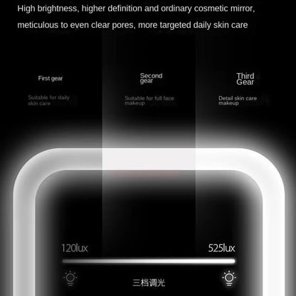 Espejo de maquillaje con pantalla táctil LED, espejo plegable con iluminación, 3 modos de luz de colores, recargable por USB, herramientas de espejo cosmético.